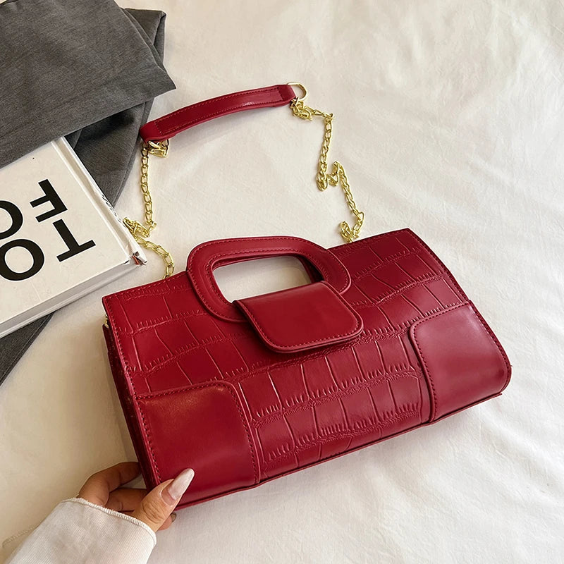 Luxury Clutch Bag Retro Women's Bag Stone Pattern PU Leather Crossbody Bag Female Flap Handbag Shoulder Bag Simple Sac A Main