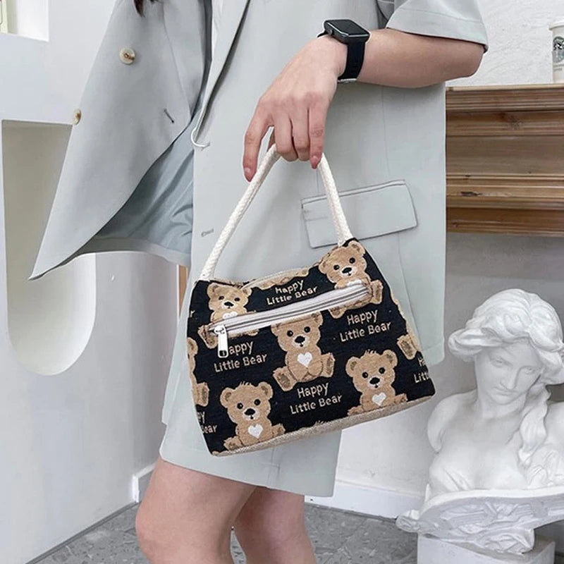 Fashion Cartoon Bear Female Lunch Bag Bag Large Capacity Handheld Picnic Drinks Lunchbox Bag Portable Outdoor Office Food Bag