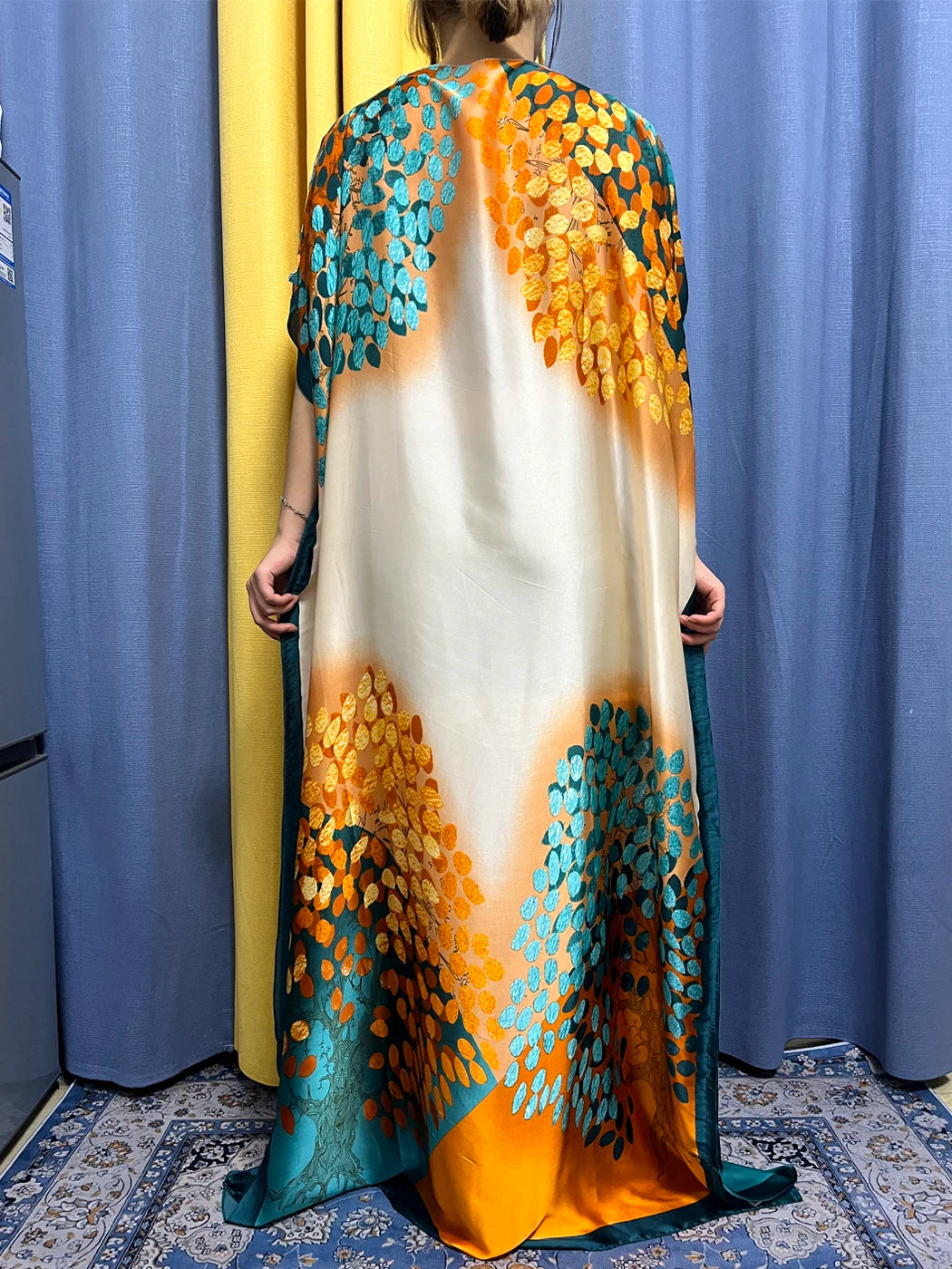 Muslim Silk Abayas For Women 2023 Fashion Print Islam Turkey Loose Elegant Femme Robe African Summer Ice Clothes With Headscarf