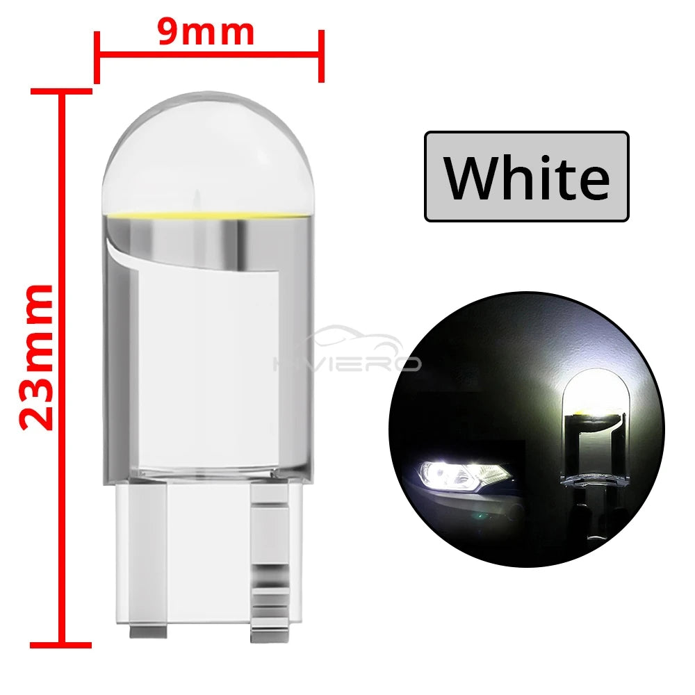 4X Car W5W 194 T10 LED Glass Housing Cob Auto Bulb White Red Blue Yellow Trunk Wedge License Plate Lamp Dome Tail Backup Light