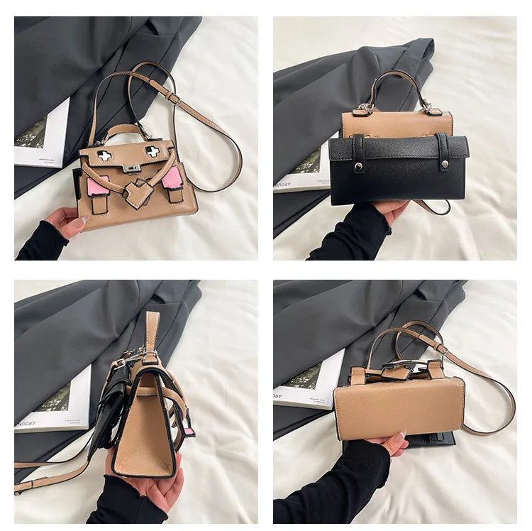 2025 Niche Kelly Bag Womens Mosaic Doll Robot Print Shoulder Crossbody Purse Unique Designer Handheld Tote Fashion Statement