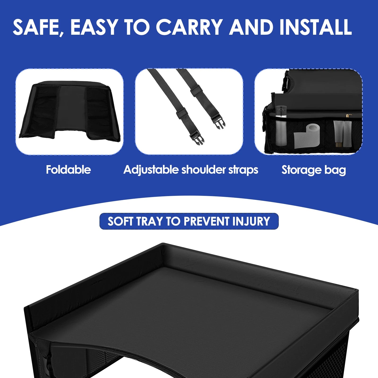 Car Seat Kid Travel Tray Foldable Safety Seat Play Table Organizer Storage Snacks Toys Toddler Car Seat Tray For Kids Activities