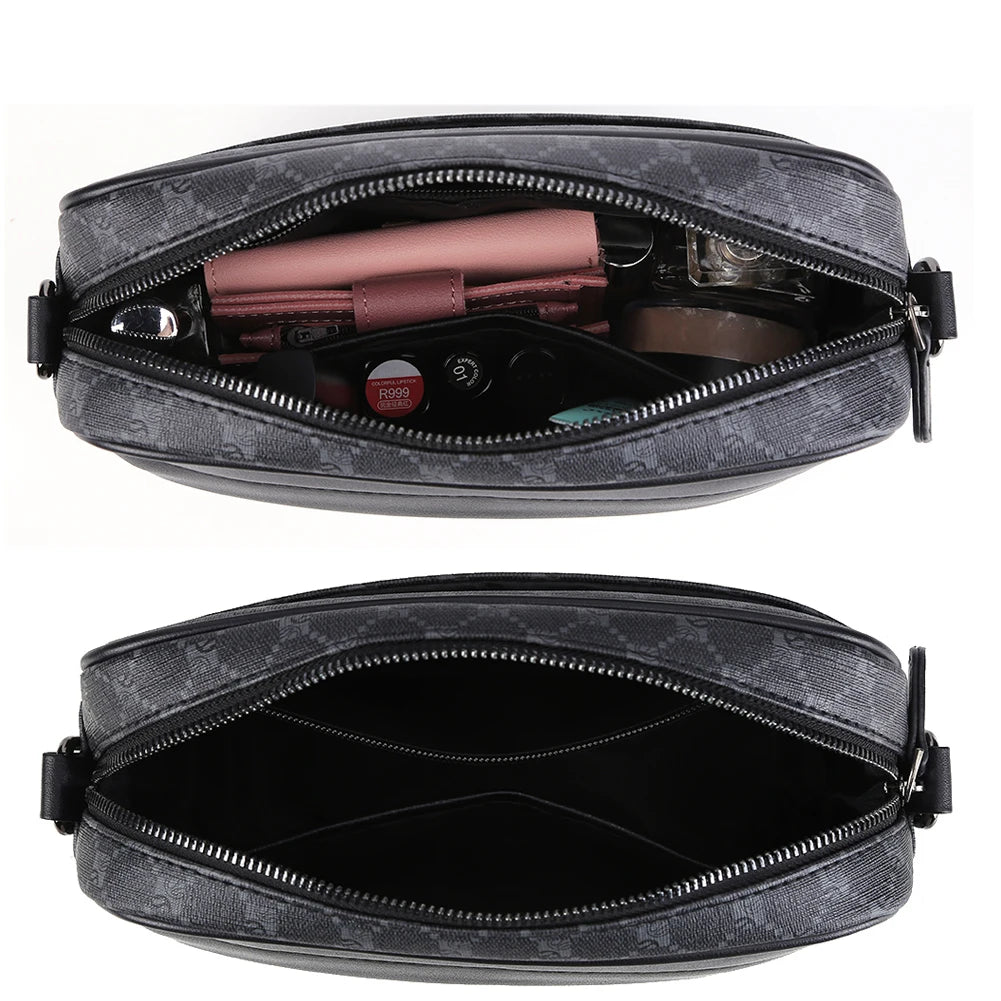 Luxury Business Shoulder Bag for Men Design Plaid PU Leather Messenger Crossbody Bag Casual Zipper Small Square Sling Bag Pouch