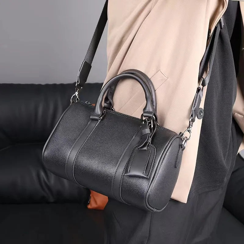 Luxury Men's Crossbody Bag New Fashion Design Crossbdoy Bags Men Soft PU Leather Male Shoulder Bag Barrel Shaped Handbag