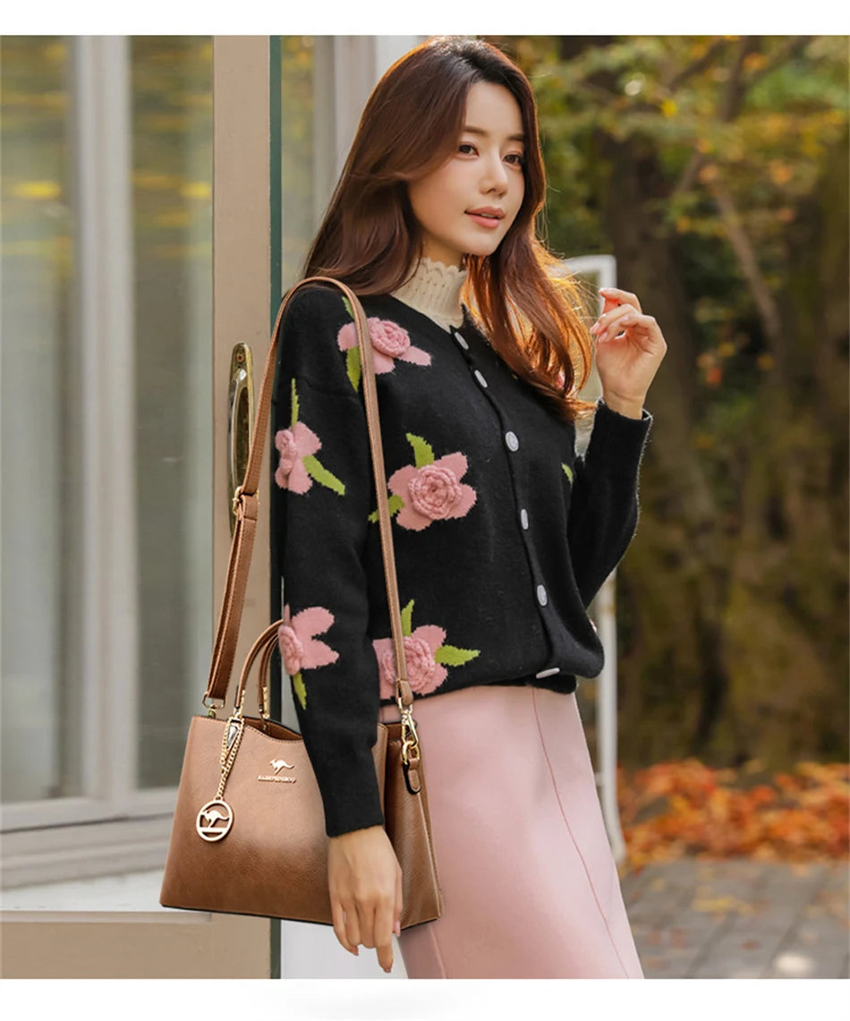 Luxury Soft Leather Handbag Women's Bag 2022 Trend Designer 3 Layers Shoulder Crossbody Sac Ladies Large Capacity Messenger Tote