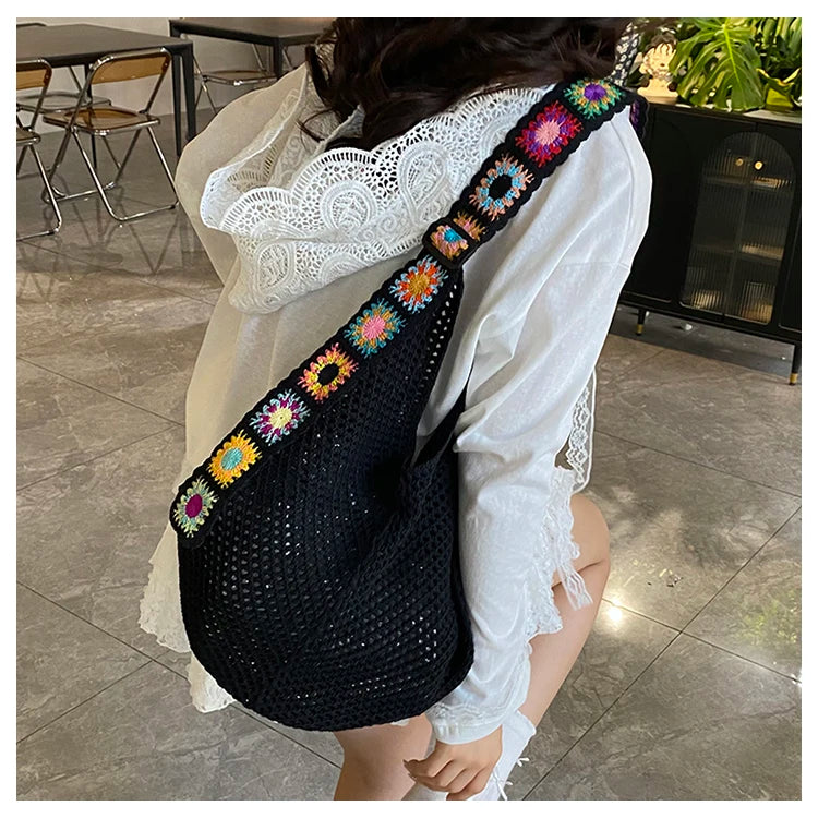 2025 Summer New – Bohemian Fresh Hollow Woven Tote Bag – Large Capacity Single-shoulder for Leisure & Vacation