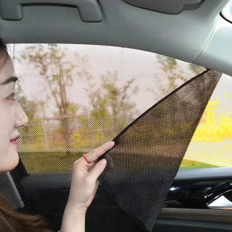 Magnetic Car Sunshade Universal Foldable Unobstructed View Nylon Mesh Curtain with Strong Magnets UV Protection Window Sunshades