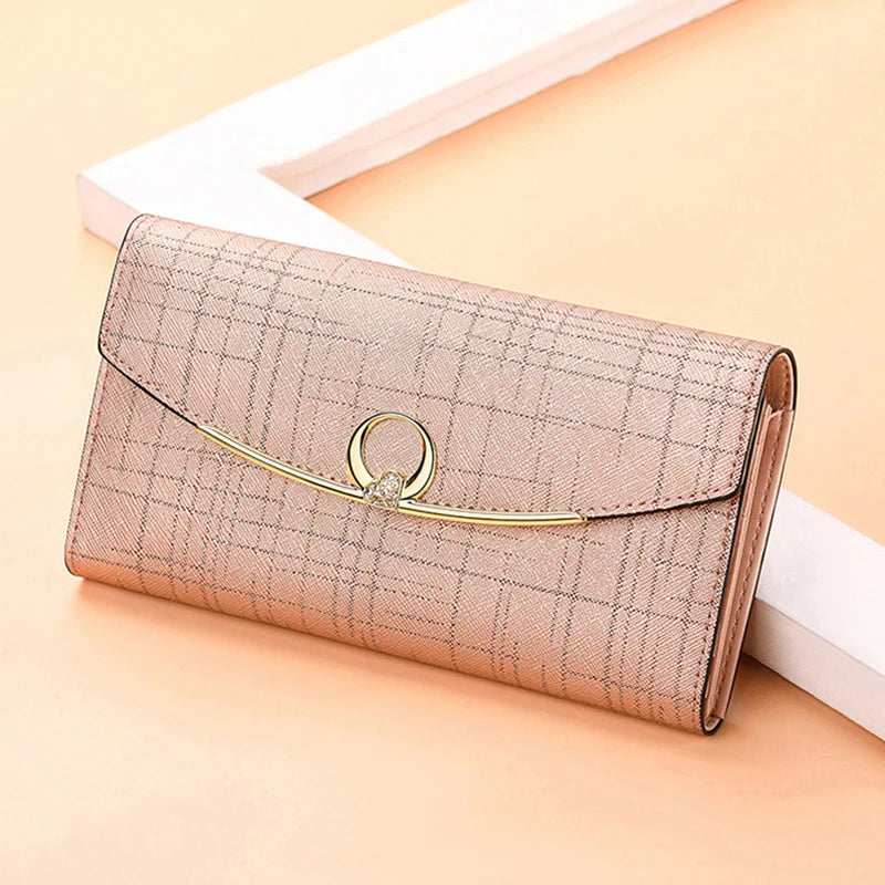 Luxury Designer Women's Long Leather Wallet High Quality Large Capacity Purses for Women Multifunctional Simple Elegant Handbag