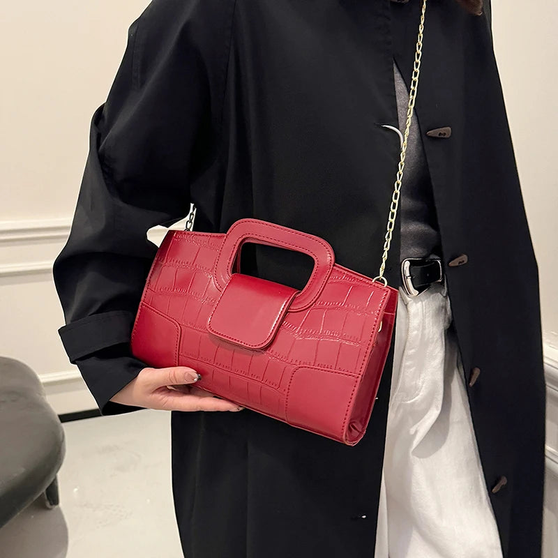 Luxury Clutch Bag Retro Women's Bag Stone Pattern PU Leather Crossbody Bag Female Flap Handbag Shoulder Bag Simple Sac A Main