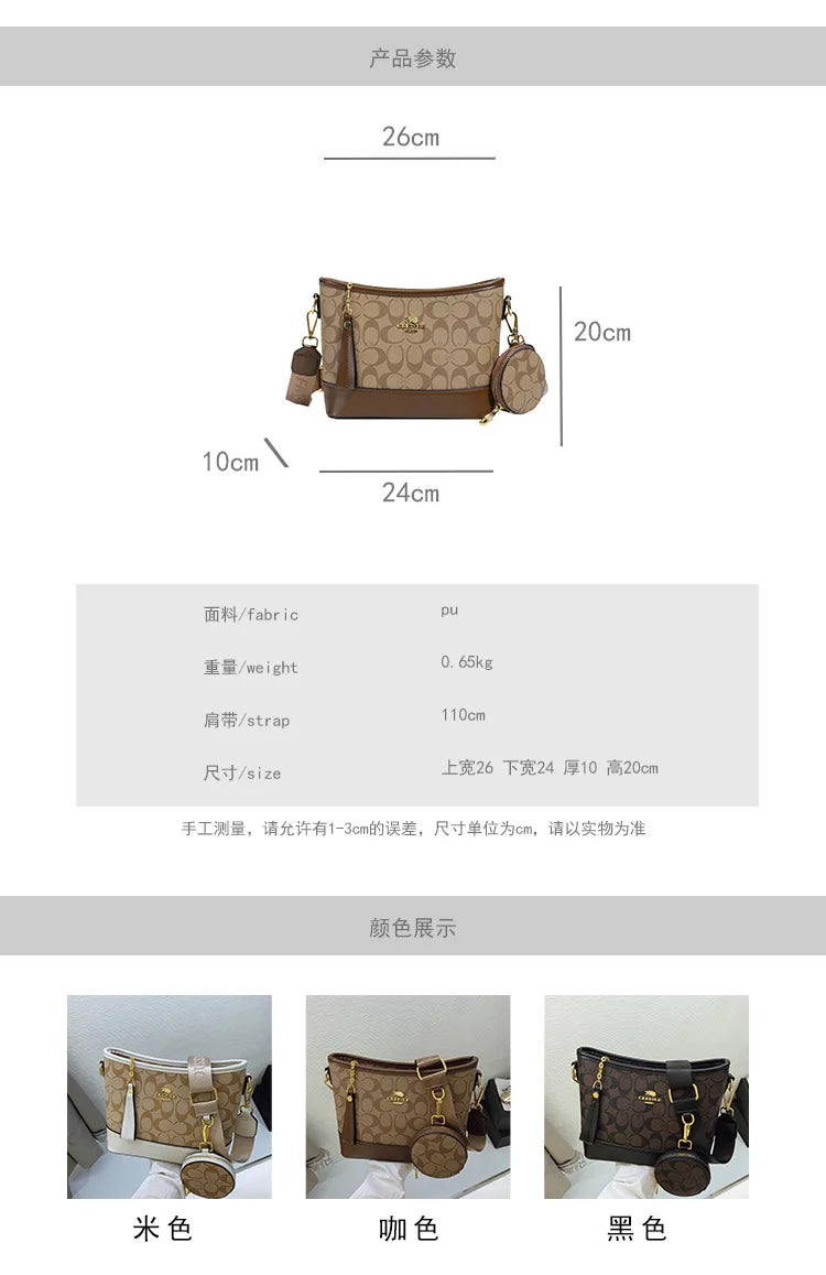 Luxury Women Bag Designer New Fashion French Vintage Shoulder Bag Print Crossbody Bucket Purse Premium Quality
