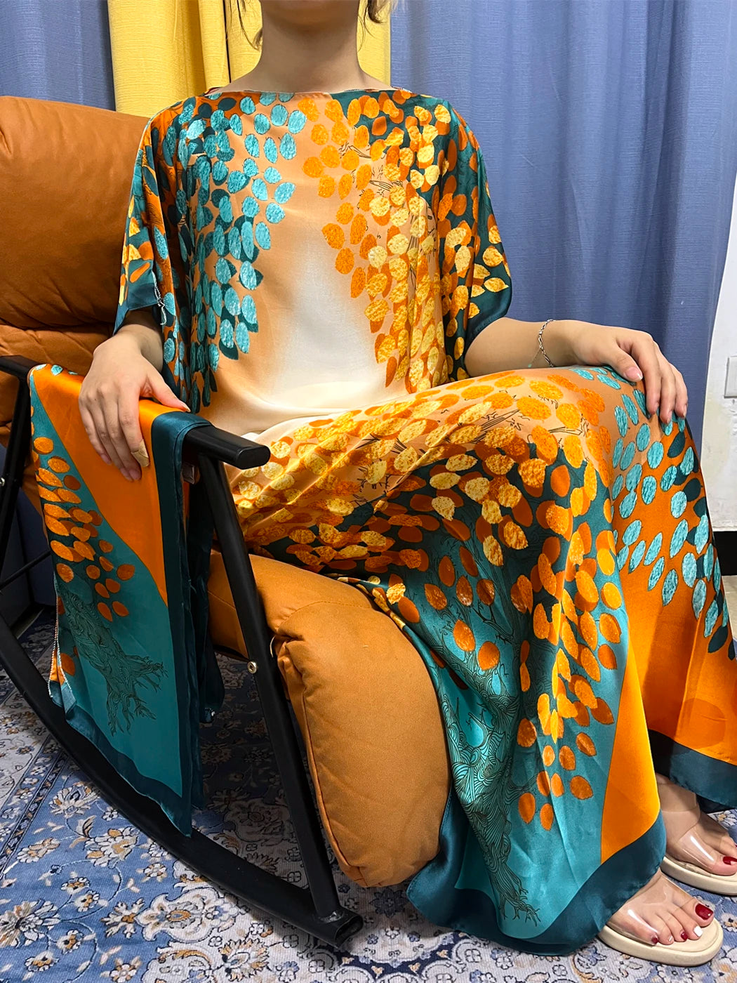 Muslim Silk Abayas For Women 2023 Fashion Print Islam Turkey Loose Elegant Femme Robe African Summer Ice Clothes With Headscarf