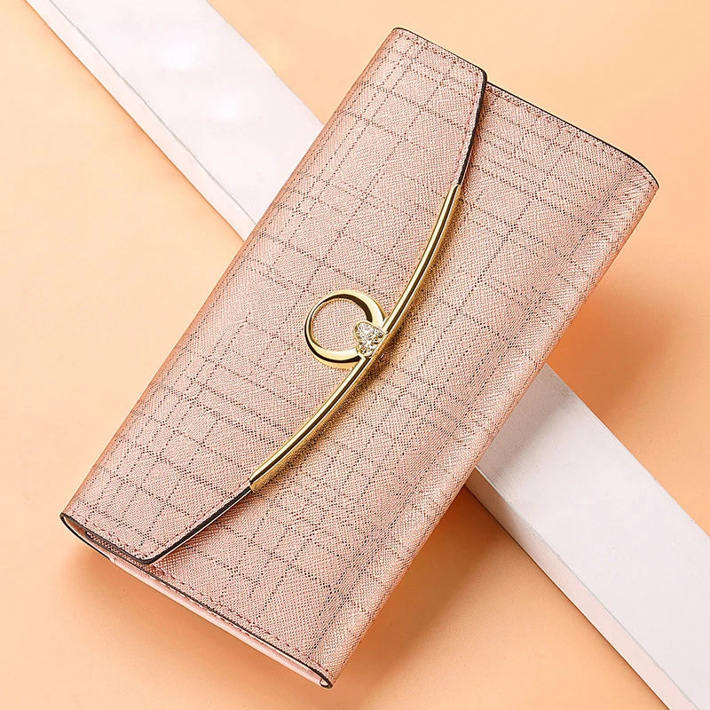 Luxury Designer Women's Long Leather Wallet High Quality Large Capacity Purses for Women Multifunctional Simple Elegant Handbag