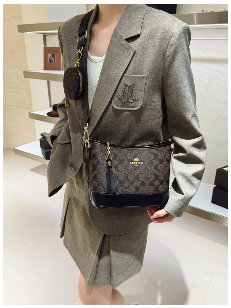 Luxury Women Bag Designer New Fashion French Vintage Shoulder Bag Print Crossbody Bucket Purse Premium Quality