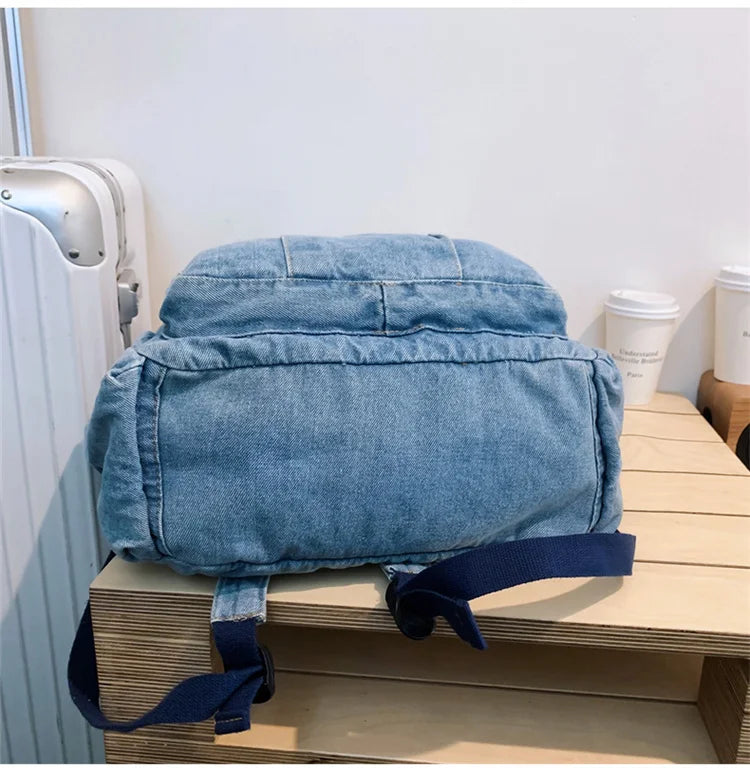 Blue Denim Backpacks For Women 100% Cotton Leisure Or Travel Bags Unisex Large Capacity Canvas Satchels Cloth Korea School Bags