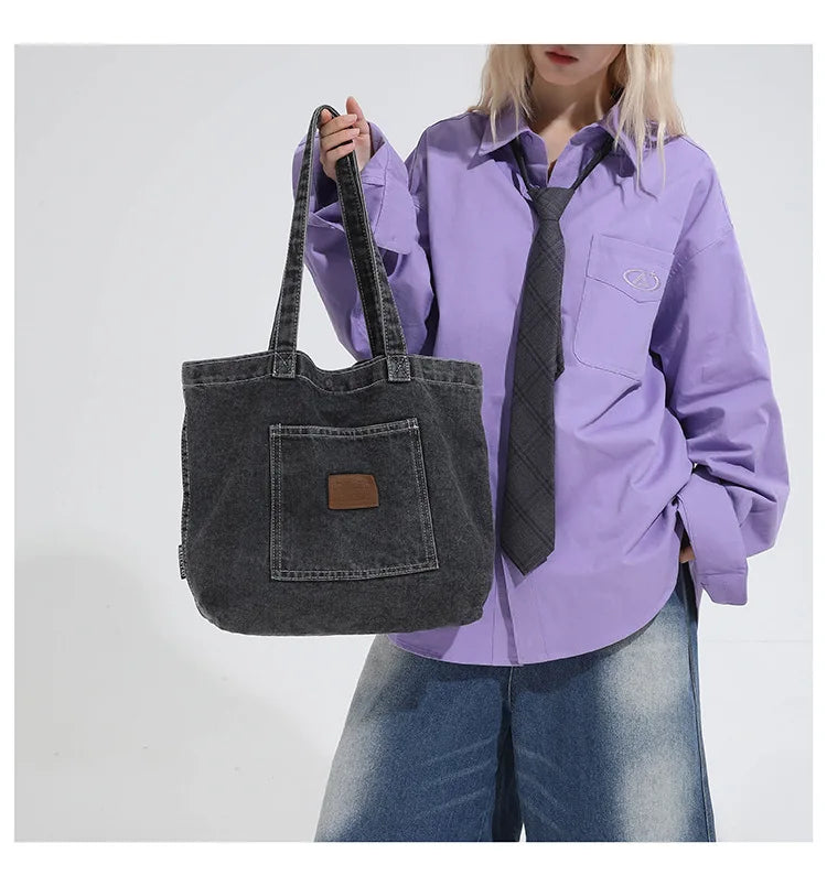 Denim Shoulder Bag Fashion Versatile Daily Commute Large Capacity Handbag