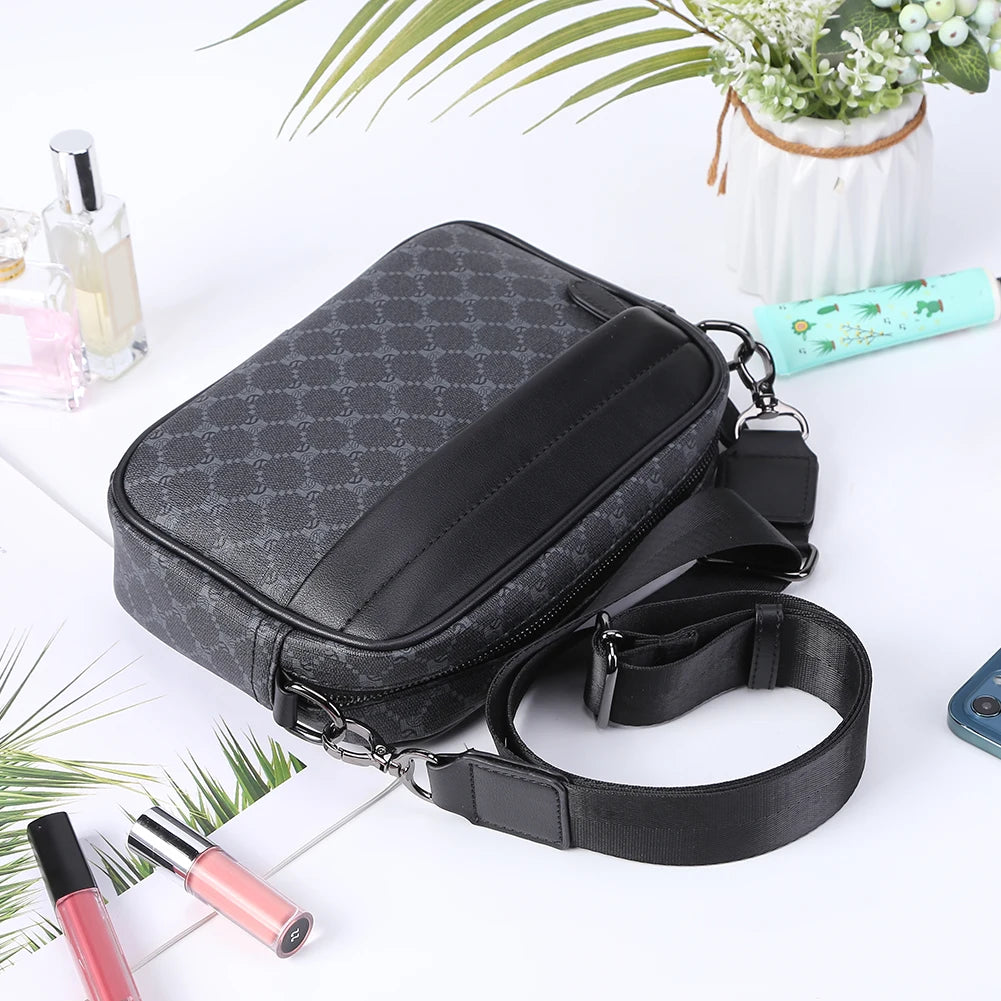 Luxury Business Shoulder Bag for Men Design Plaid PU Leather Messenger Crossbody Bag Casual Zipper Small Square Sling Bag Pouch