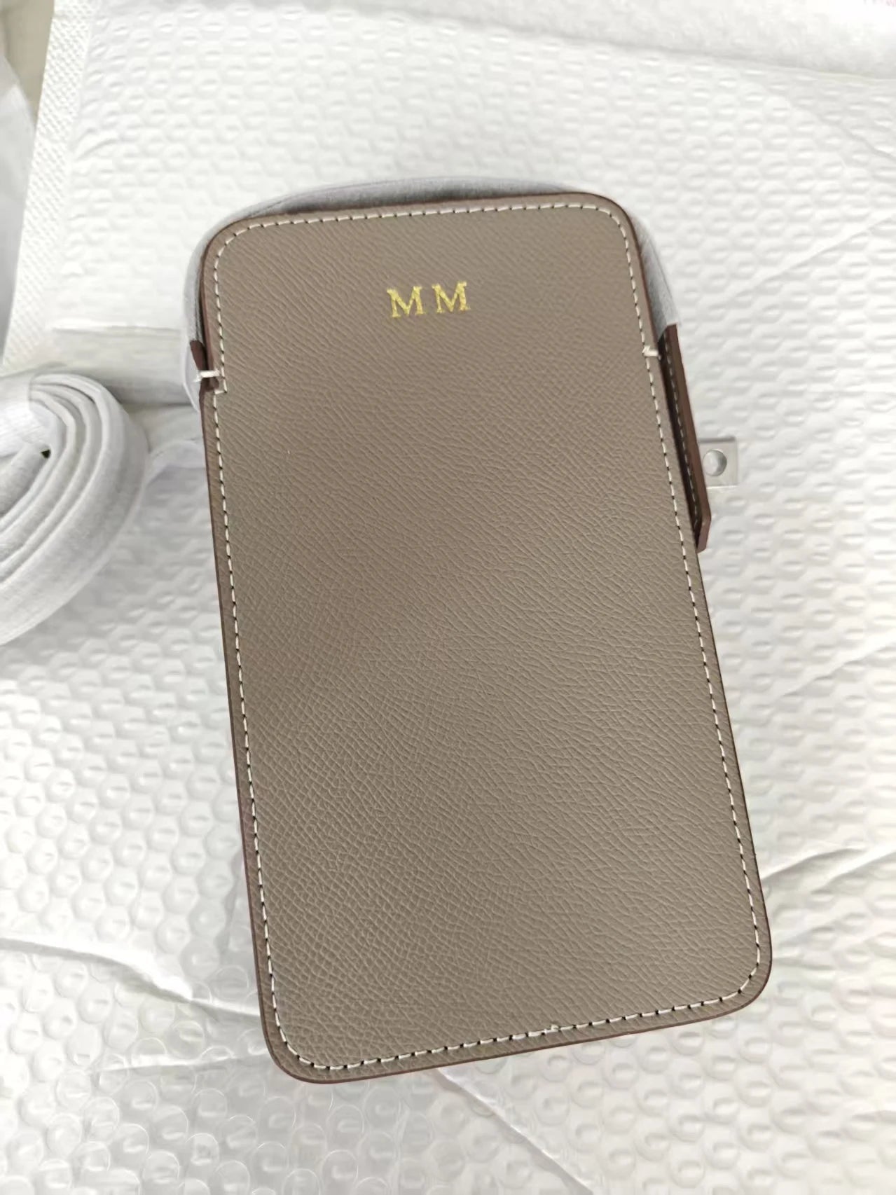 Luxury Design Phone Bag Woman Portable Genuine Leather Cross-body Bag Custom Name Fashion Casual Lady Shoulder Bag Card Wallet