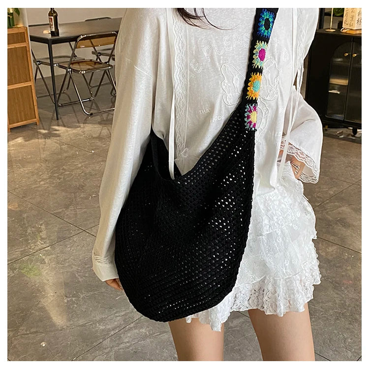 2025 Summer New – Bohemian Fresh Hollow Woven Tote Bag – Large Capacity Single-shoulder for Leisure & Vacation