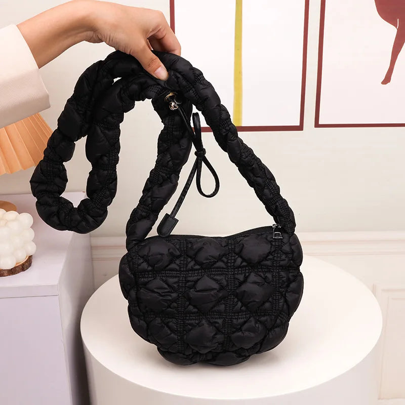 Crossbody Bag for Women Drawstring Strap Hobo Bag Puffer Zipper Underarm Bag Clutch Purse for Travel Shopping