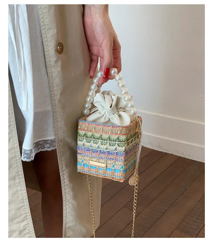 Trendy Chain Strap Women's Crossbody Bag Fashionable Drawstring Shoulder Bag Stylish Small Square Handbag Casual New Model