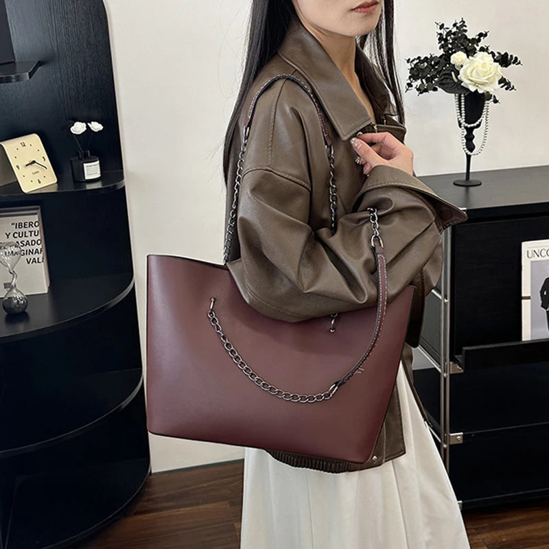 Luxury PU Leather Tote Bag For Women New Chains Shoulder Bag Large Capacity Handbag Travel Female Handle Bag bolso