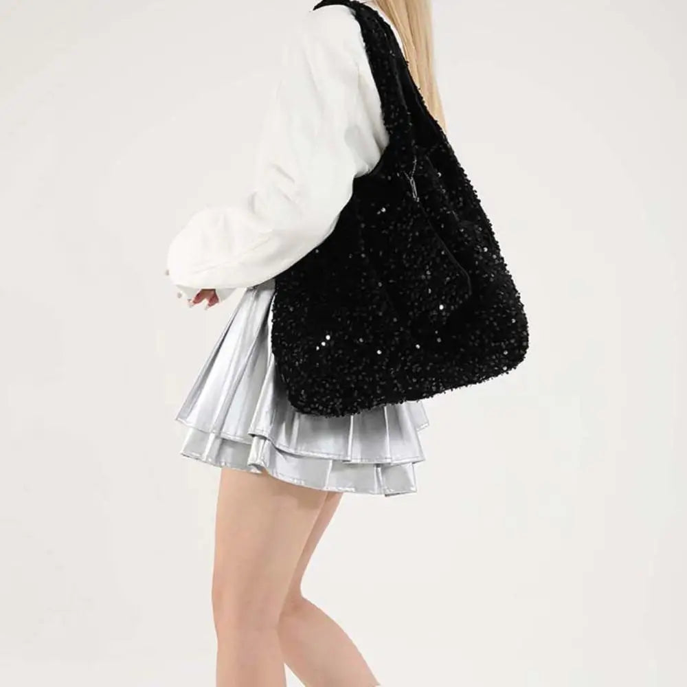 Fashion Evening Bag Sequin Tote Bag Purse Fashion Silver Shoulder Bag Shiny Large Hobo Bag Girls