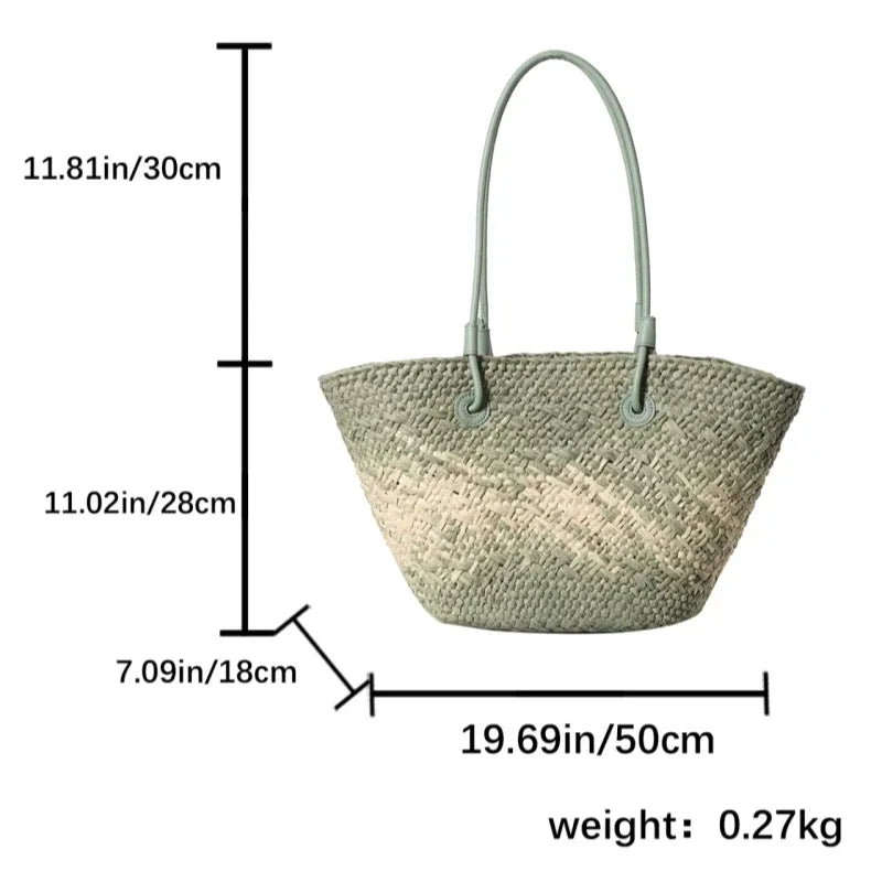Summer Seaside Beach Bag Hand-woven Large Capacity Straw Tote Bag Gradient Color Design Women 's Travel  Vacation Shoulder Bag