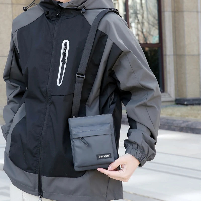 Messenger Sling Bags For Men Casual PU Leather Zipper Crossbody Pouch Simple Mini Crossbody Phone Bag Male Side Shoulder Bag