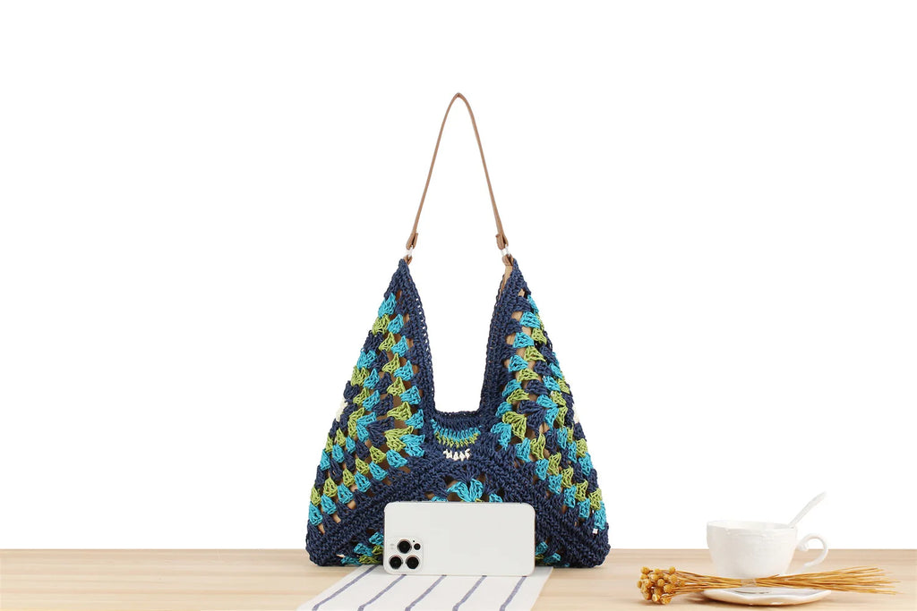 Summer Bohemian Braided Handbag Casual Tote Hollow Straw Beach Bag Woven Shoulder Bag Raffia Rattan Shopping Travel Bag
