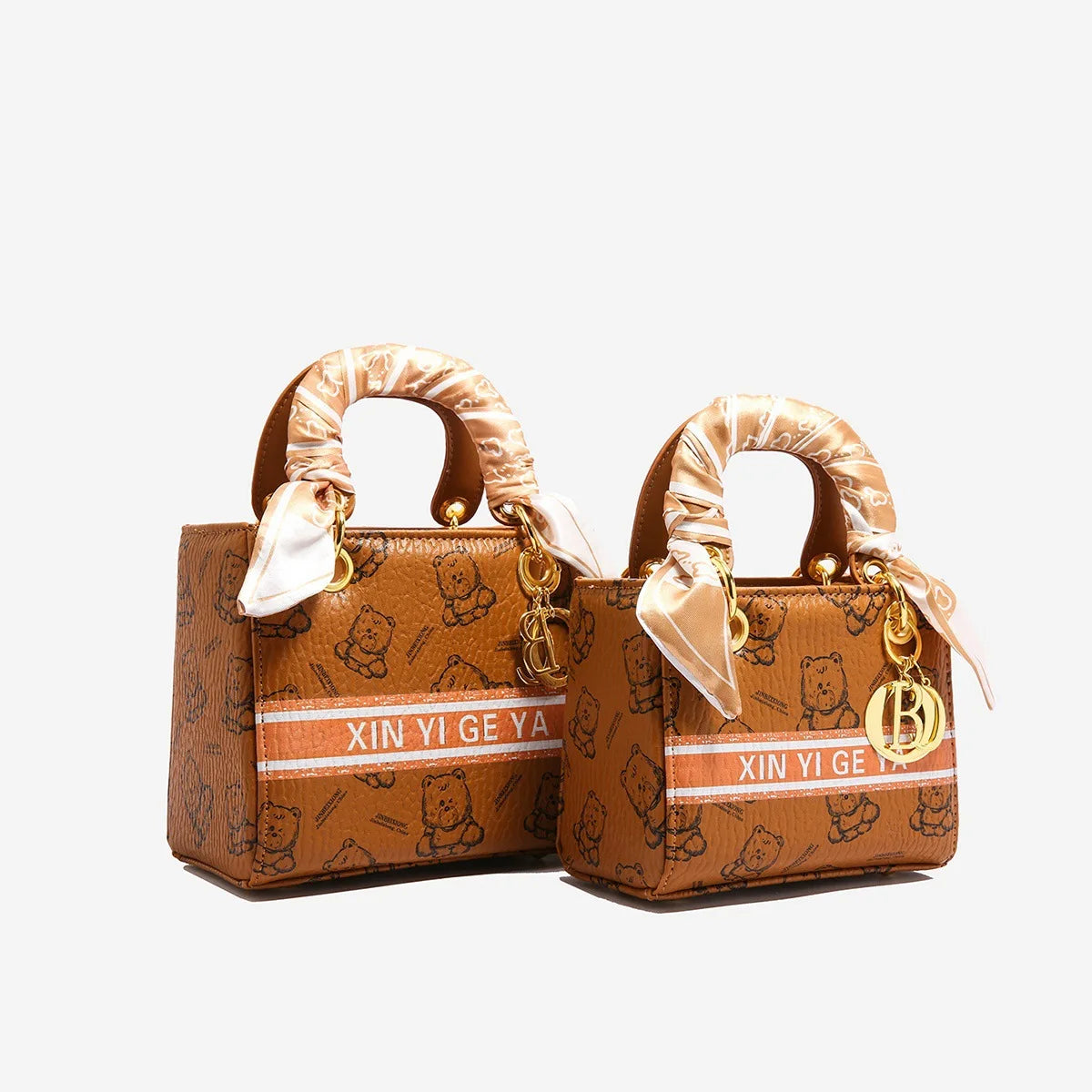 Luxury Bear Print Tote Bag for Women 2025, French Inspired Bucket Shoulder Purse, High Quality PU Leather Crossbody Bag