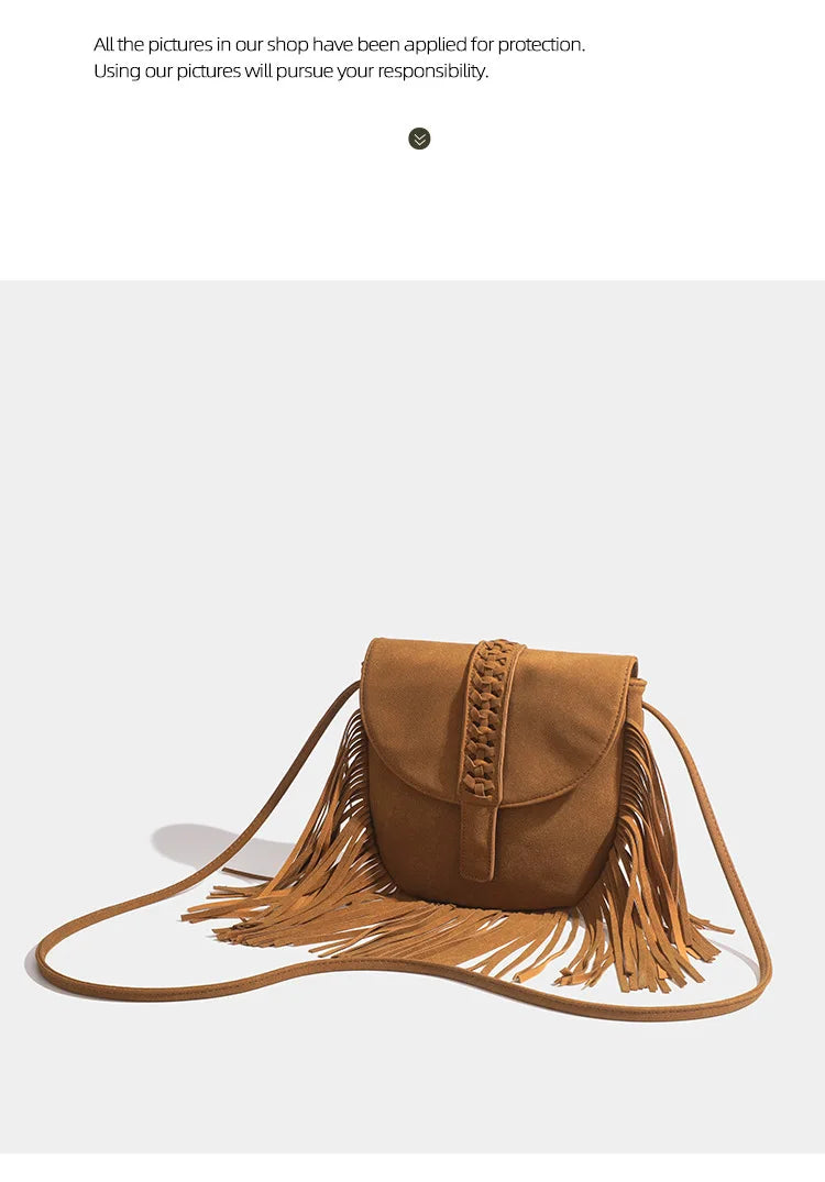 Boho Style Bohemian Fringed Crossbody Bag Versatile Faux Suede Design Shoulder Bag Flip Small Square Bags For Women Daily Travel