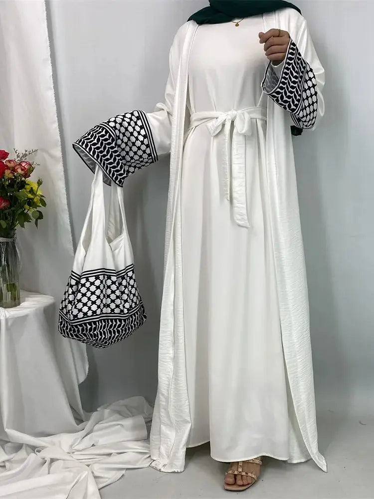 Dubai Elegant Kaftan Modest Dress Abayas Muslim Open Abaya And Bag Women Islam Caftan Marocain Robe Arabe Femme Musulmane
