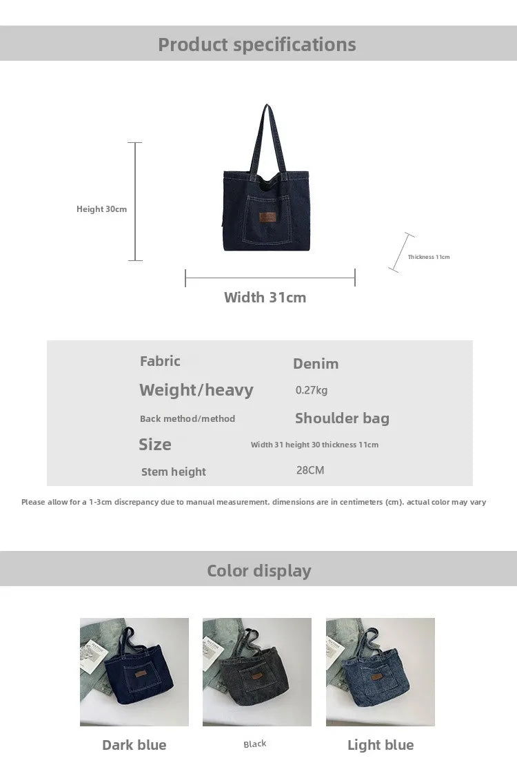 Denim Shoulder Bag Fashion Versatile Daily Commute Large Capacity Handbag
