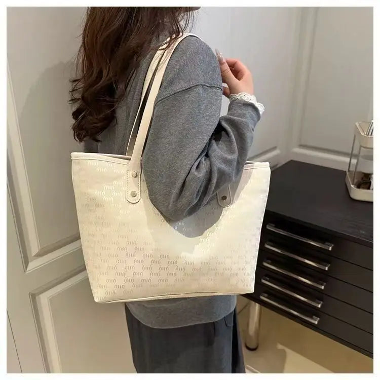 Luxury-textured Tote Handbag for Women, 2025 Summer New Design Large Capacity Checkered Shoulder Bag, Trendy Underarm Bag