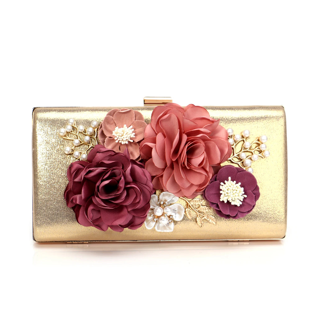 Wedding Party Evening Bags Women Flower Fashion Small Day Clutches With Chain Shoulder Lady Shell Beaded Purse Handbags