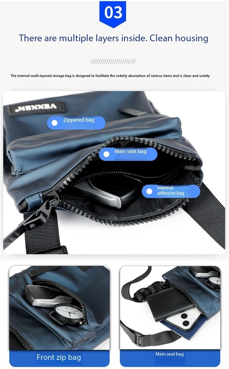 Messenger Sling Bags For Men Casual PU Leather Zipper Crossbody Pouch Simple Mini Crossbody Phone Bag Male Side Shoulder Bag