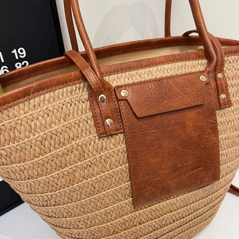 Luxury Designer Straw Beach Bag Large Capacity Beach Shoulder Bag For Women Summer Raffia Handbag Shopper Basket Tote Travel Bag