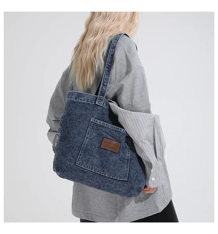 Denim Shoulder Bag Fashion Versatile Daily Commute Large Capacity Handbag