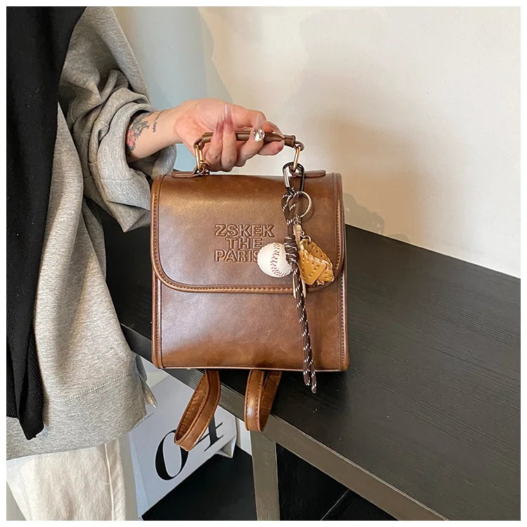 Casual Retro Large Capacity Women's Backpack Fashionable Versatile Stylish Satchel Crossbody Bag New Black City Simple Style PU