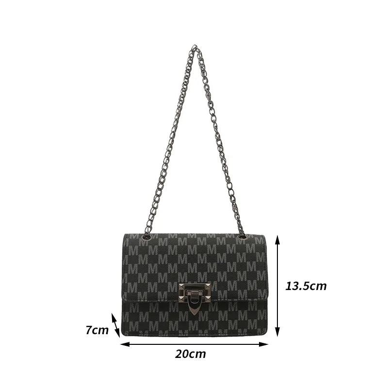 Luxury Letter Print Crossbody Shoulder Bag,Chain Buckle Compact Chic Women Sling Bag,Lady Vintage Casual Personalized Square Bag