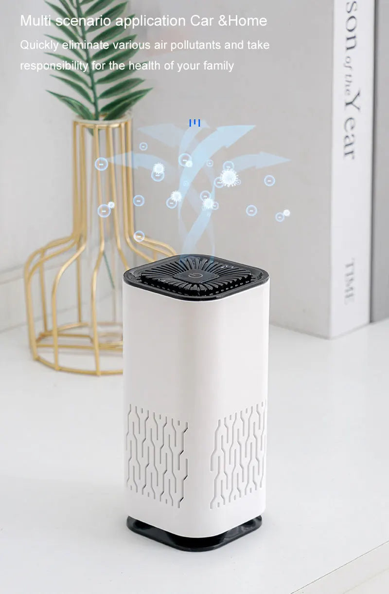 MINI Car HEPA Air Purifier Remove Smoke Odor Formaldehyde Negative Ion Air Cleaner for Car Bedroom Aromatherapy Purification New