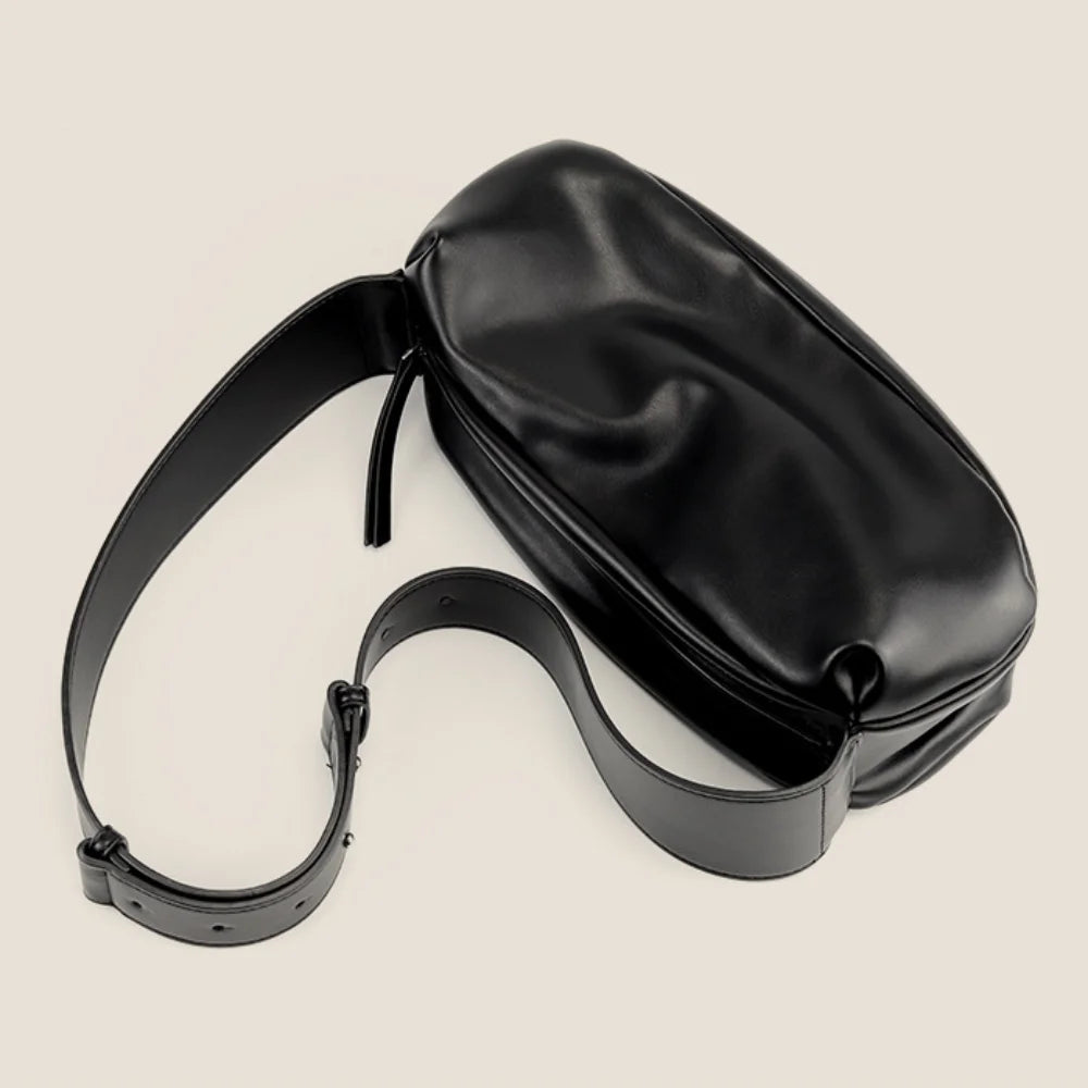 Luxury Casual Crossbody Bags Ruched Designer Wide Strap Shoulder Bag Large Capacity Pu Leather Half Moon Shape Messenger Bag