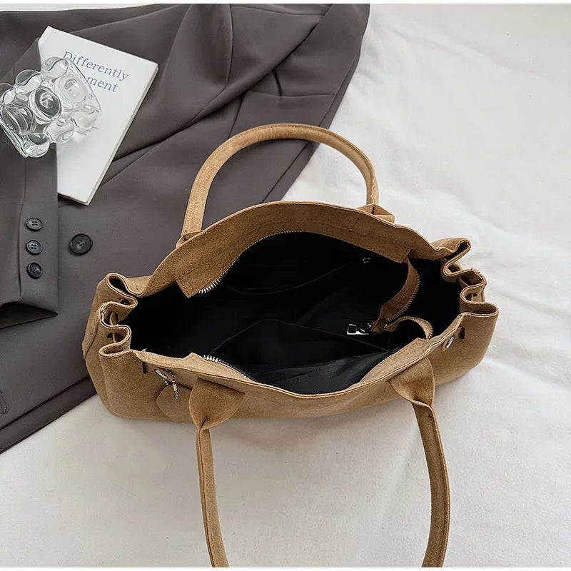 Luxury Women's Bag Lazy Matte Suede Tote Suede Boston Shoulder Bag Large Capacity Commuter Long-handle Handbag Underarm Shopper