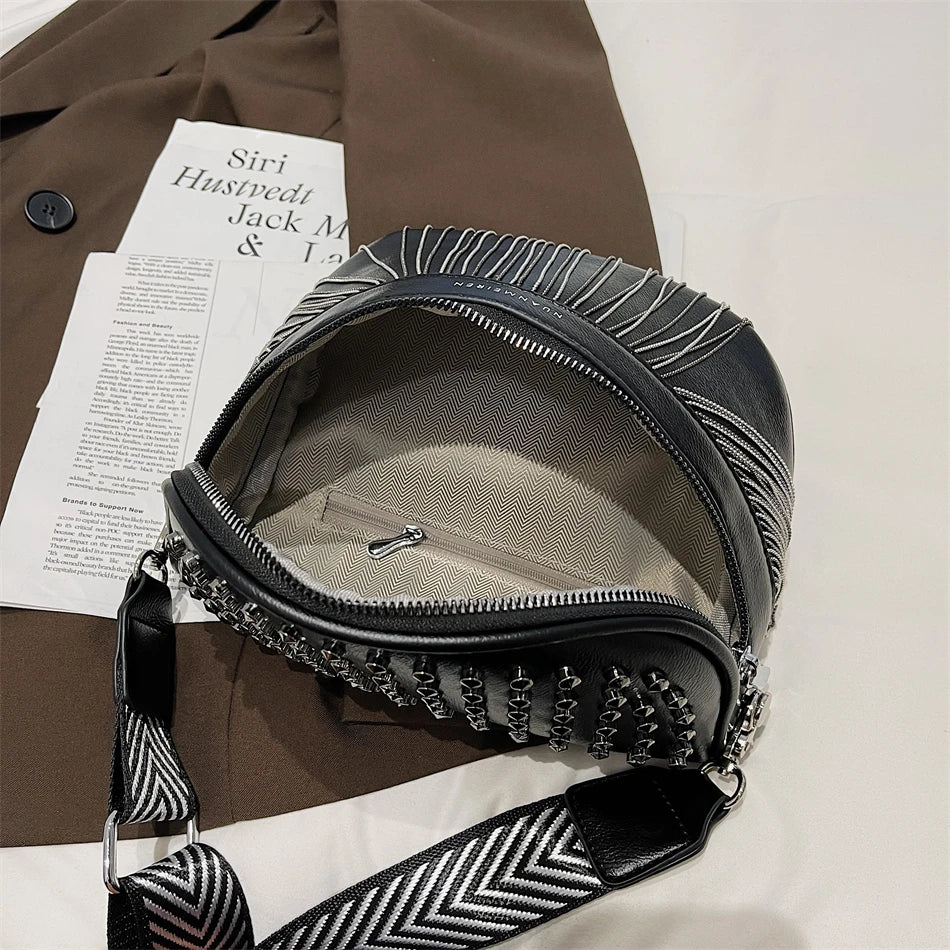 Luxury Woman Chest Bag Fashion Tassel Leather Large Capacity Crossbody Sling Bag Women Waist Bag Casual Rivet Design Travel Sac