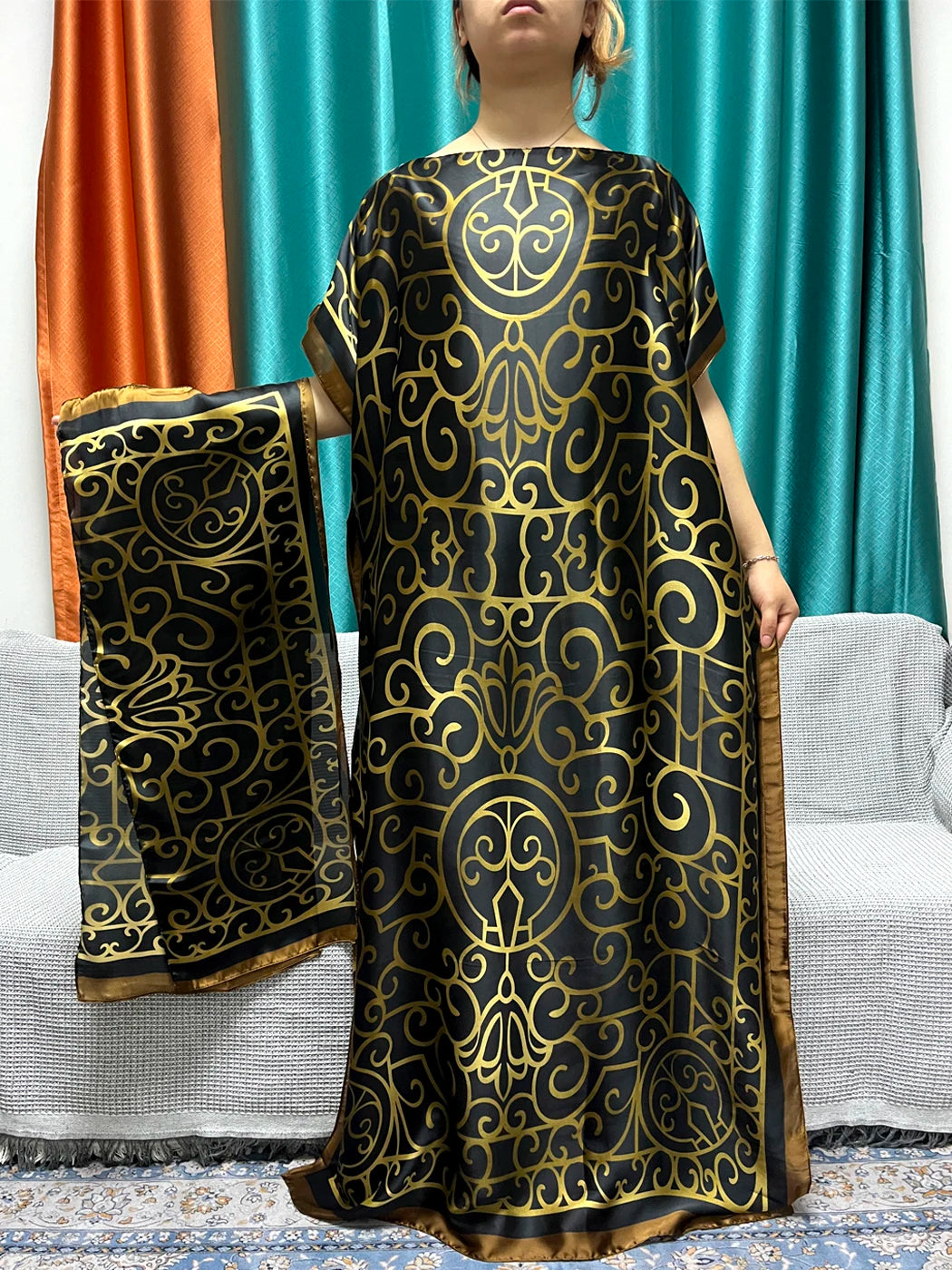 Muslim Silk Abayas For Women 2023 Fashion Print Islam Turkey Loose Elegant Femme Robe African Summer Ice Clothes With Headscarf