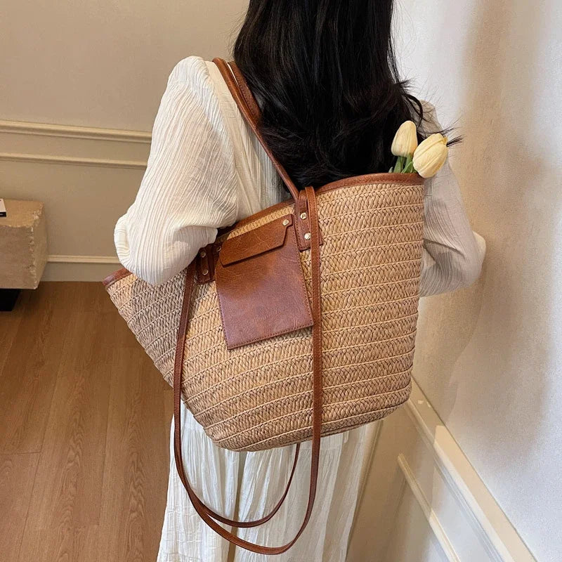 Luxury Designer Straw Beach Bag Large Capacity Beach Shoulder Bag For Women Summer Raffia Handbag Shopper Basket Tote Travel Bag