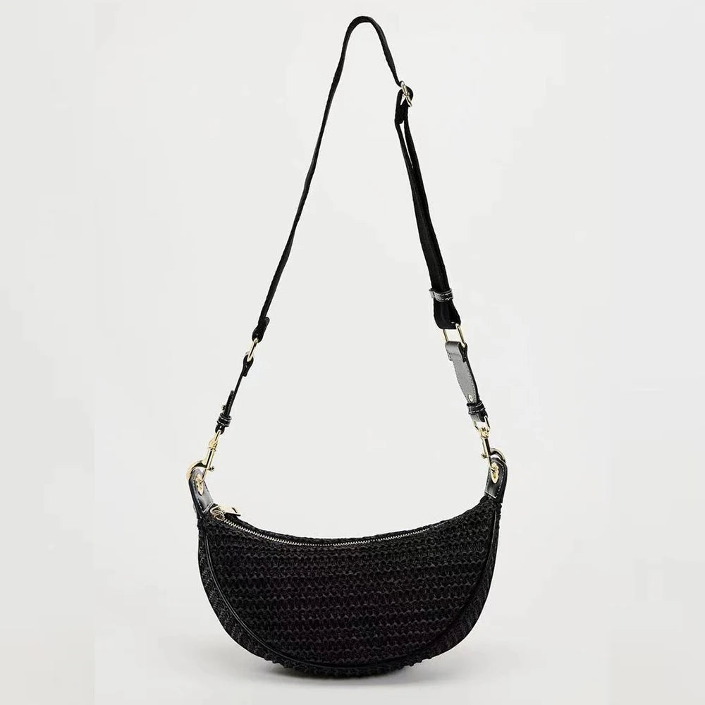 Fashion Woven Hobo Straw Bag Bohemian Half Moon Travel Beach Bags for Women Handbags Designer Handmade Shoulder Crossbody Bag