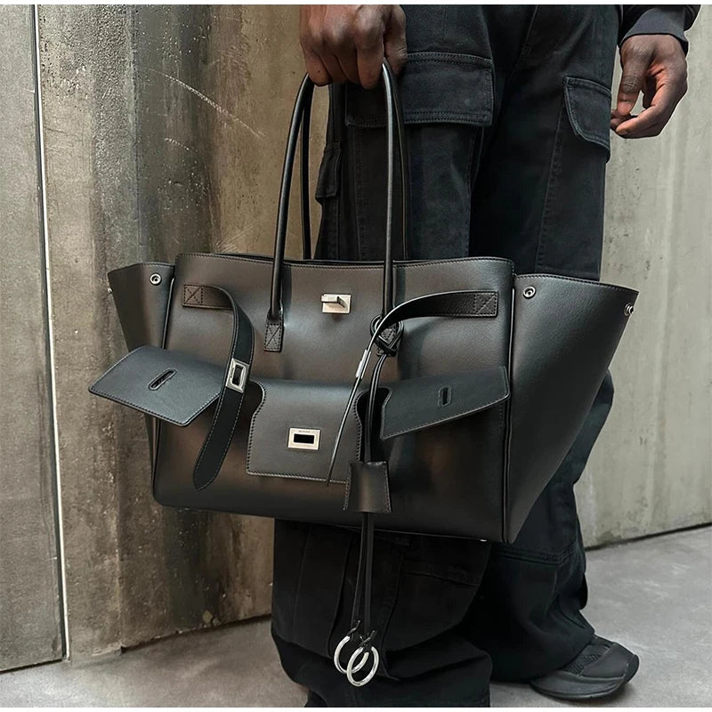 Luxury Brand Silver Buckle Fashion Genuine Leather Handbag New Large Capacity Tote Bag Designer Women's Commuter Shoulder Bag