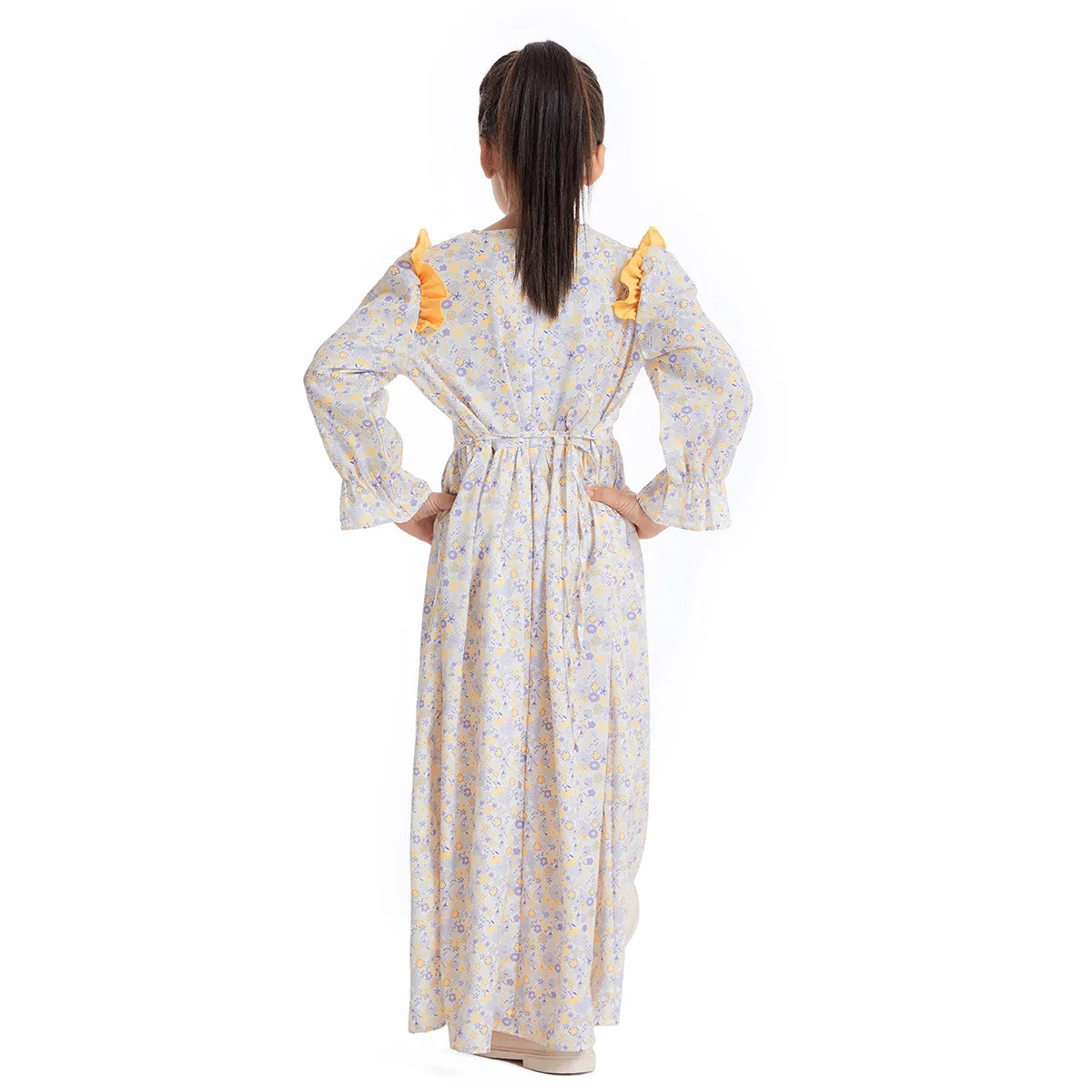 Abaya Girls Long Sleeve Dresses,Muslim Floral Dress for Kids,Conservative Outfits,Full Cover Robe Gown,Children's Beaching Dress