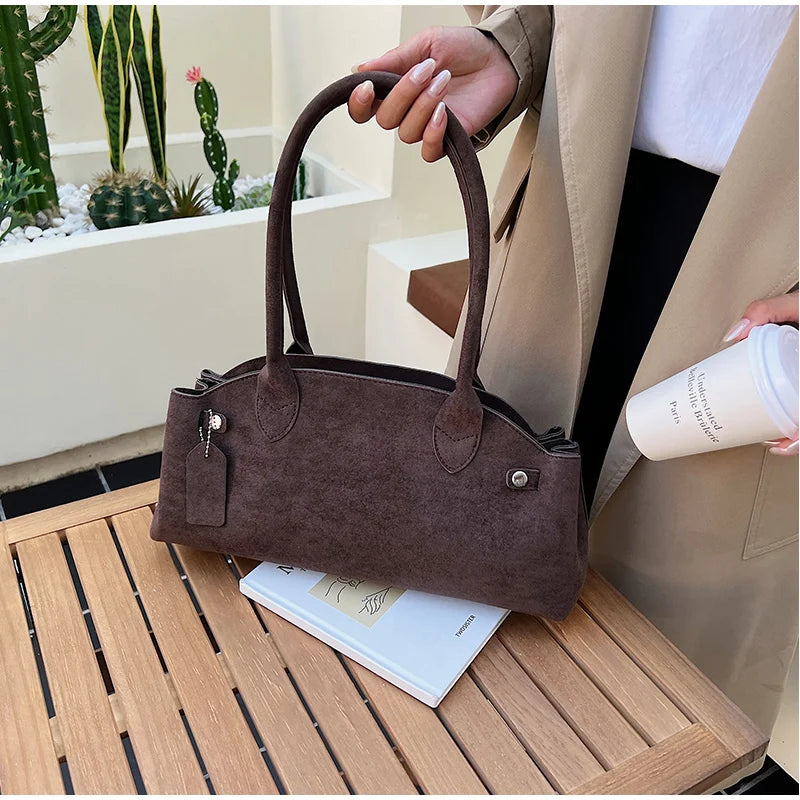 Luxury Women's Bag Lazy Matte Suede Tote Suede Boston Shoulder Bag Large Capacity Commuter Long-handle Handbag Underarm Shopper